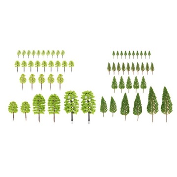 Миниатюрные модели деревьев желтого и зеленого цвета.