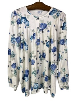 Bluzka damska koszulowa rozpinana w kwiaty biała PLAU MODELLE r. 5XL USA