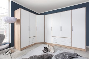 Łóżko podwójne Smart małżeńskie Dąb + biel pojemnik zagłówek 160x200 Sonoma