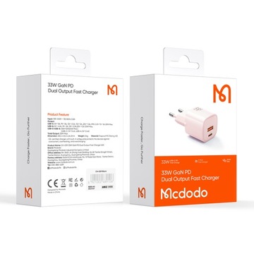 СЕТЕВОЕ ЗАРЯДНОЕ УСТРОЙСТВО MCDODO CUBE GAN USB + USB TYPE C 33 Вт, БЫСТРАЯ ЗАРЯДКА