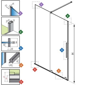 Душевая дверь Furo DWJ 160 L с зеркальным стеклом