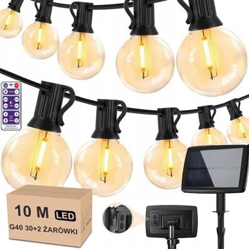 GIRLANDA SOLARNA OGRODOWA ŁAŃCUCH ŚWIETLNY 10M 30x ŻARÓWKI LED + PILOTA