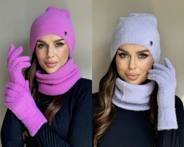 КОМПЛЕКТ ЖЕНСКИЙ, ШАПКА, ЮБКА, ГОЛЬФ, ТРУБКА, ПЕРЧАТКИ, ТЕПЛЫЙ КОМПЛЕКТ, ЦВЕТ АЛЬПАКА