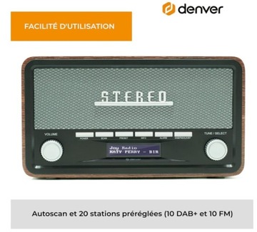 Denver DAB-18 Bluetooth AUX DAB/FM, сетевое FM-радио с питанием от аккумулятора, коричневый