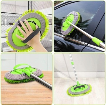 SZCZOTKA DO MYCIA AUTA SAMOCHODU MOP MIKROFIBRY TRZY GŁÓWKI MOPA 113CM
