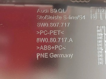 Передняя губа, спойлер, диффузор бампера AUDI A4 8W B9 лифт S-line/ S-4