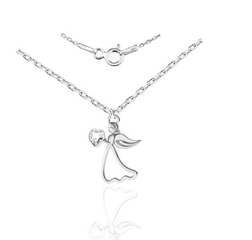 NASZYJNIK ANIOŁEK AŻUROWY SERCE SWAROVSKI SREBRO