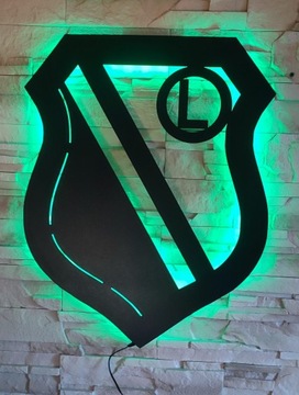 Herb Legia Warszawa LAMPKA piłka nożna LED PILOT 3D na ścianę 60cm X 45cm