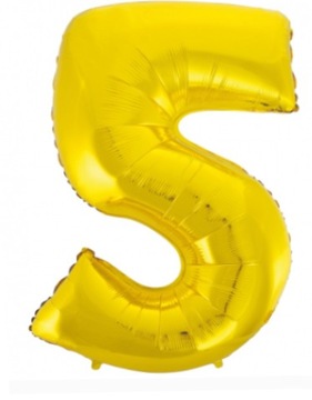 Balon Foliowy Cyfra 5 Złota urodzinowa 92 cm