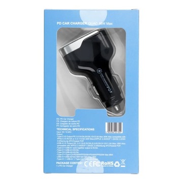 Ładowarka samochodowa 2x USB QC 3.0 + 2x Typ C PD CC53-2A2C (Total 120W)
