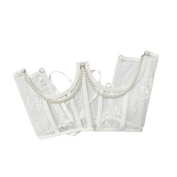 Koronkowy gorsetowy pasek z otwartymi miseczkami, regulowany, wiązany z tyłu pas w talii do białej sukni