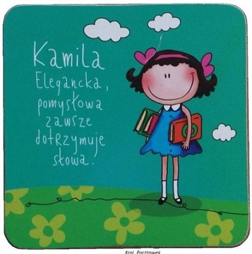Kolorowa Podkładka pod kubek z imieniem KAMILA