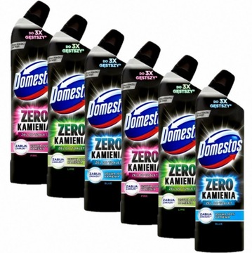 DOMESTOS ZERO KAMIENIA ŻEL DO TOALETY WC ZESTAW MIX PINK LIME BLUE 6x750ml
