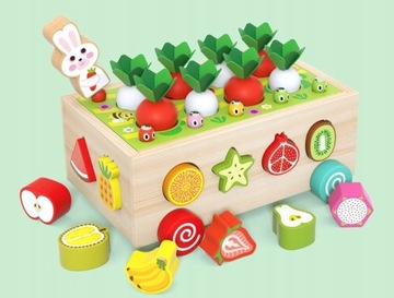 GRA LOGICZNA ZRĘCZNOŚCIOWA SORTER DREWNIANY MARCHEWKI I ROBACZKI