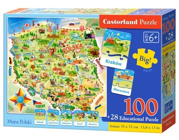 Puzzle EDUKACYJNE Mapa Polski 100 el + 28 el