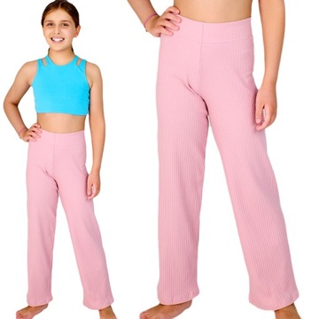 Legginsy dziecięce spodnie dresowe prążek getry proste PIK jasny róż 116