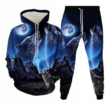 MĘSKI KOMPLET DRESOWY SPODNIE BLUZA WILK 3D PRINT, M