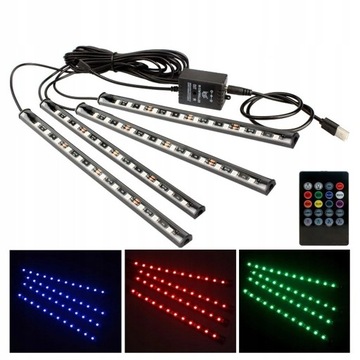 TAŚMA OŚWIETLENIE WNĘTRZA SAMOCHODU LISTWA RGB DO SAMOCHODU MULTIKOLOR