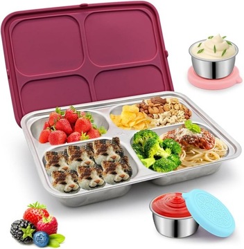 LunchBox Pojemnik na śniadanie lunch 580ml 4 przegródki +2 pojemniki na sos