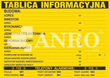 TABLICA INFORMACYJNA 500x700mm PCV