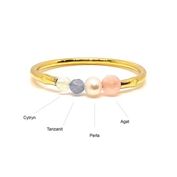Złoty pierścionek znak zodiaku BLIŹNIĘTA cytryn tanzanit perła srebro 925