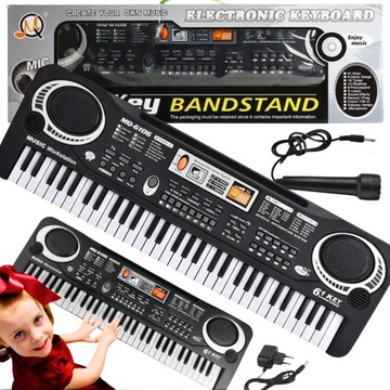 KEYBOARD DLA DZIECI ORGANY Z MIKROFONEM ELEKTRYCZNE DO NAUKI GRY + ZASILACZ