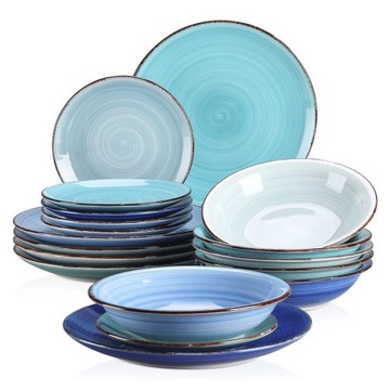 Serwis obiadowy 6/18 zestaw talerzy ceramicznych AZURE AURA 6 os 18 el