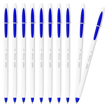 BIC CRISTAL UP DŁUGOPIS NIEBIESKI ZE SKUWKĄ BIUROWY SZKOLNY ZESTAW x10