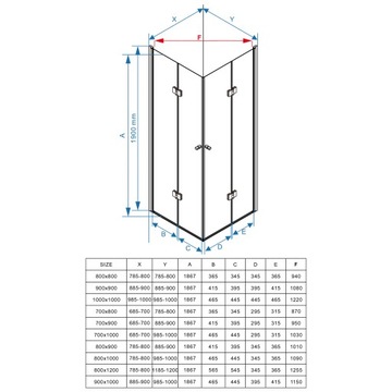 KABINA PRYSZNICOWA 90x90 SKŁADANA CHROM DRZWI SZYBA ŚCIANKA SZKŁO 6MM ESG