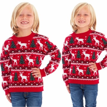CZERWONY SWETER ŚWIĄTECZNY NORWESKI DZIECKO ŚWIATECZNE DZIECIĘCE 11/12 LAT