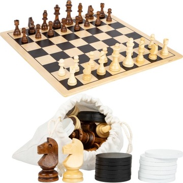 DUŻY DREWNIANY ZESTAW 2W1 SZACHY WARCABY 45 CM