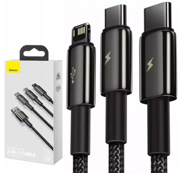 КАБЕЛЬ BASEUS STRONG 3IN1 USB TO LIGHTNING MICRO TYPE-C USB-C 3,5A 1,5M