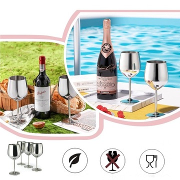 ZESTAW 4 SREBRO KIELISZKÓW DO WINA STYLOWE BŁYSZCZĄCE ZE STALI NIERDZEWNEJ