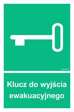 Znak Klucz do wyjścia ewakujacyjnego 10x15cm foto.