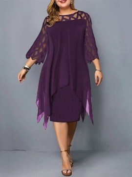 Elegant Midi Party Dress For Chubby Lace Sleeve H