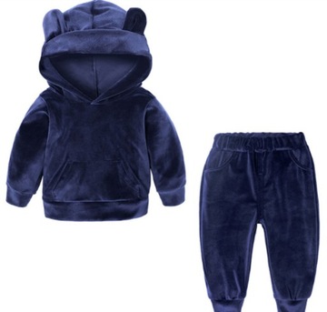 KOMPLET WELUROWY BLUZA Z KAPTUREM SPODNIE DRESY
