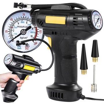 KOMPRESOR SAMOCHODOWY PISTOLET DO POMPOWANIA KÓŁ POMPKA 12V 120W 10 BAR LED
