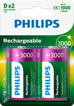 Akumulator D 3000mAh niklowo-wodorkowy blister 2szt R20B2A300/10 Philips