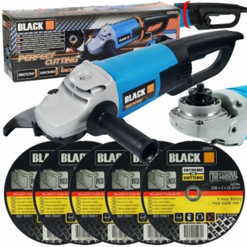 ZESTAW SZLIFIERKA KĄTOWA ELEKTRYCZNA 230mm OBR. RĄCZKA BLACK + 5 X TARCZA