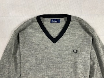 Fred Perry sweter sweterek wełna v-neck logo M L