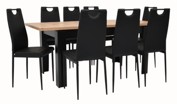 KOMPLET 8 krzeseł LOFT metal + rozkładany stół DĄB