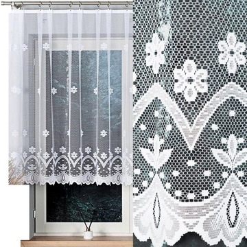 Firana żakardowa FLORENTYNA 400x120cm prosta w kwiaty (gotowa) z obszyciem
