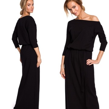 SUKIENKA DRESOWA LETNIA NA CODZIEŃ MAXI Z PASKIEM CZARNA 40/42 L/XL