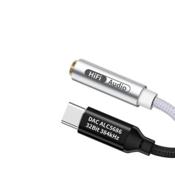 АУДИО АДАПТЕР ЦАП USB-C НА МИНИ-ДЖЕК 3.5 AUX ALC5686 32 БИТ 384 КГЦ БЕЛЫЙ