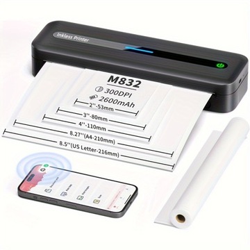 Portable A4 Printer M832: 8.5-inch Print Port, Inkless Thermal Printer