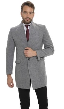 PŁASZCZ ELEGANCKI WIOSENNY KOŁNIERZ 2w1 SZARY- XXL