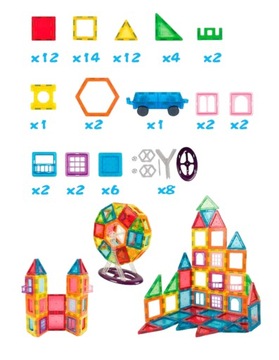 KLOCKI MAGNETYCZNE DUŻE PANELE zestaw XXl 70 el Rainbow Magnetic tiles 3D