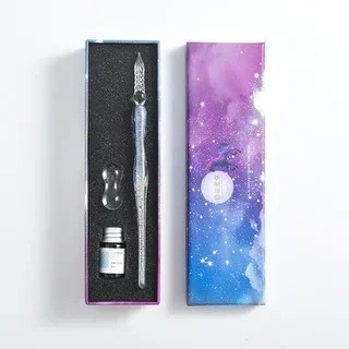 Starry Sky Glass Pen Set 3 Pcs Sets Glass Signing Pen with Ink and Holder C