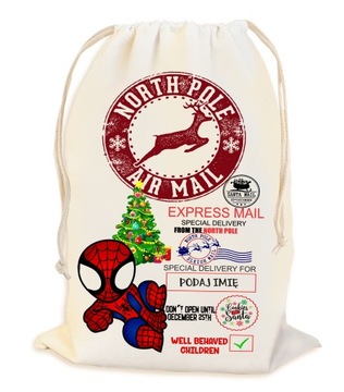 PEROSNALIZOWANY WOREK NA ŚWIĄTECZNY PREZENT POD CHOINKĘ Z IMIENIEM 23*34CM