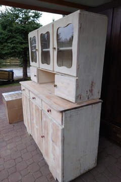 Антикварный деревянный кухонный сервант, старый ПРЛ, дизайн арт-деко